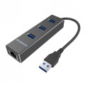 Simplecom CHN410-BLACK CHN410 Black Aluminium 3 Port USB 3.0 HUB with Gigabit Ethernet Adapter 1000Mbps for PC MAC