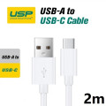 USP 6972890207545 USB-C to USB-A Cable (2M) White - 3A, Durable, Fast Charge, High Quality, Samsung Galaxy, iPad, MacBook, Google, OPPO, Nokia, 5 Years Warranty