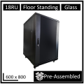 LDR WB-NC681815B Assembled 18U Server Rack Cabinet (600mm x 800mm) Glass Door, 1x 8-Port PDU, 1x 4-Way Fan, 2x Fixed Shelves - Black Metal Construction