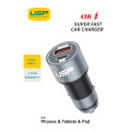 USP 6976552041645 43W Dual Port Car Charger (USB-C PD 25W + USB-A QC 3.0) – Silver, Smart Protection, Dual USB, Fast charging for Samsung & iPhone, 5 Years Warranty