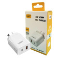 USP 6976552042581 30W Dual Port Fast Wall Charger - White, 1xUSB-C(30W PD), 1xUSB-A(18W QC 3.0), Compact and Lightweight, 5 Years Warranty