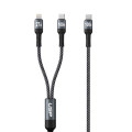 USP 6976552042499 Braided 2-in-1 USB-C to Lighting (27W) + USB-C (100W) Super Fast Charging Cable (1.2M) Black - High Speed Charging, 5 Years Warranty