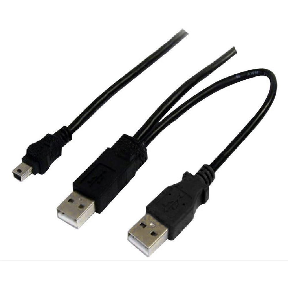 Astrotek AT-USB-AM-AMMBM USB 2.0 Y Splitter Cable - Type A Male to Mini B 5 pins 1m + USB Type A Male 2m Black Colour Power Adapter Hub Charging 20cm - Image 1