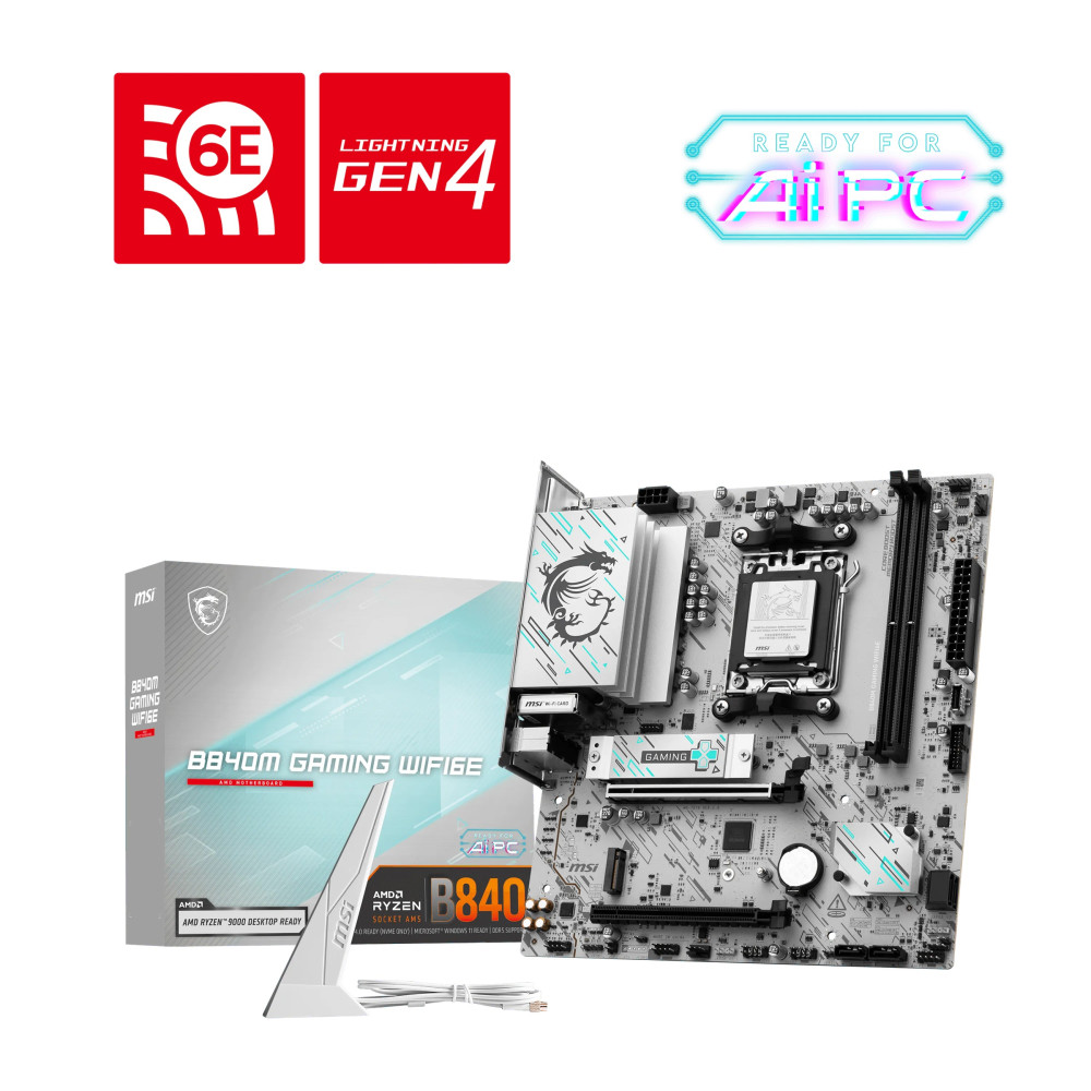 MSI B840M GAMING WIFI6E , AMD B840, AM5, 2xDDR5 128GB, PCIe 4.0 x16, 2xM.2 PCIe4, 2.5G LAN, Wi-Fi 6E, USB 5G, HDMI/DP, 2yr wty - Image 1
