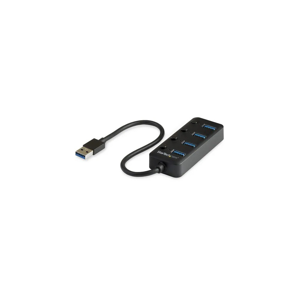 StarTech HB30A4AIB 4 Port USB 3.0 Hub - USB Type-A to 4x USB-A with Individual On/Off Port Switches - SuperSpeed 5Gbps USB 3.2 Gen 1 - Bus Power - UASP Support - 4 Total USB Port(s) - 4 USB 3.0 Port(s) - Linux, PC - Image 1