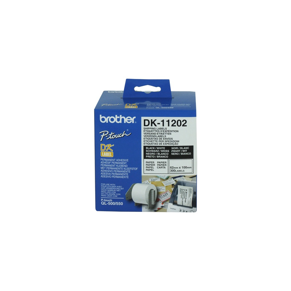 Brother DK-11202 White Shipping/Name Badge Labe 62mmX100mm,300 labels per roll - Image 1