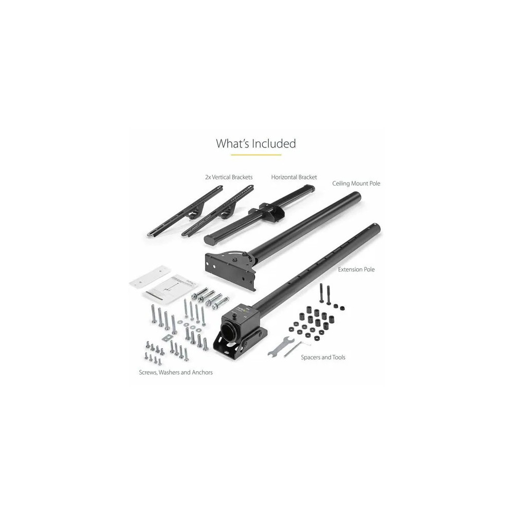 StarTech FLATPNLCEIL TV Ceiling Mount, Full-Motion Hanging Single Screen Vesa Mount for 32"-75" TVs / Displays - Height Adjustable Telescopic Pole - Full motion single TV ceiling mount for VESA displays up to 75" - Adjust. telescopic pole, 3.5'  - Image 8