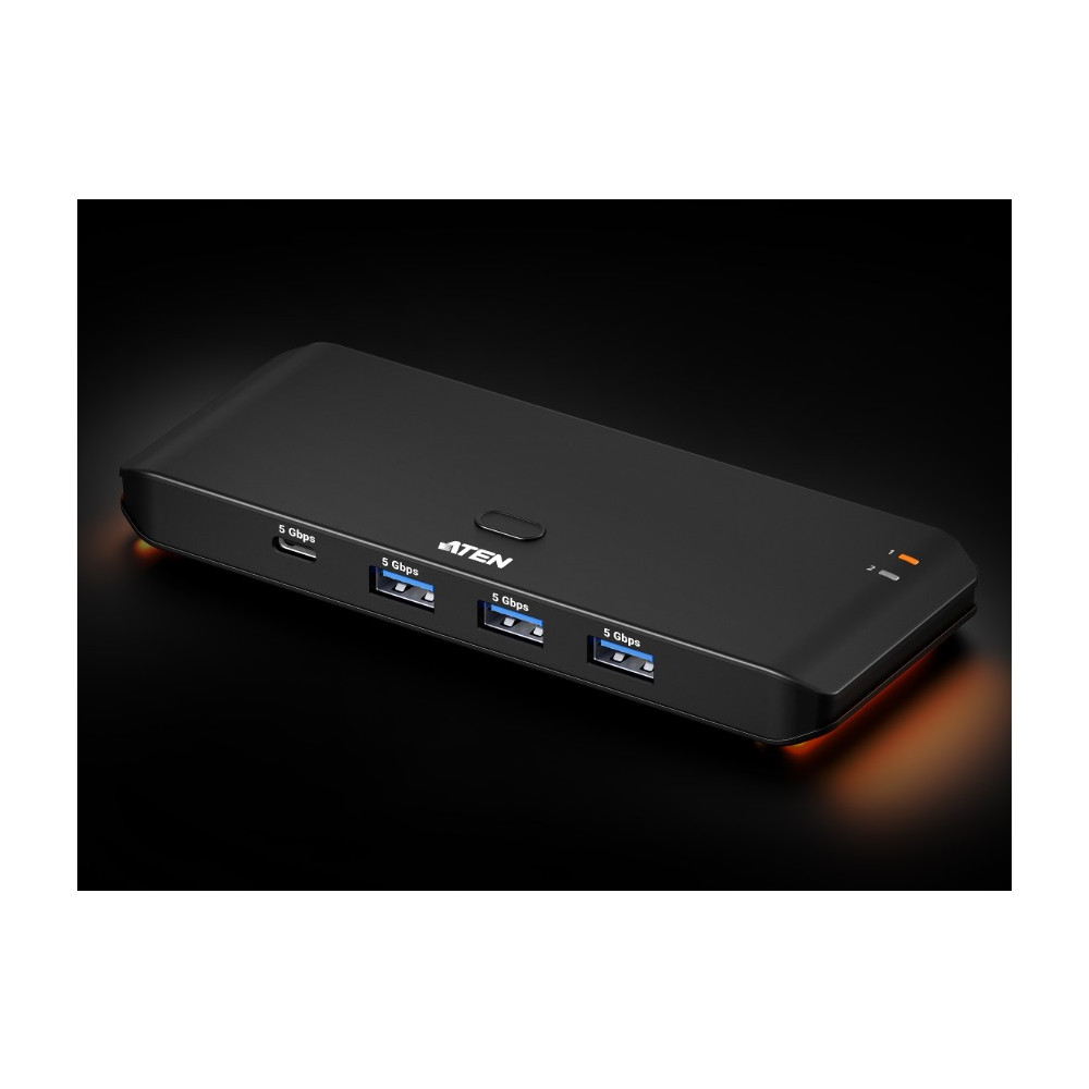 Aten US4324-AT Essential 2x4 USB 3.2 Gen 1 Sharing Switch, Sharing of four USB peripherals at blazing-fast 5 Gbps between two PCs / pushbutton or Remote - Image 1