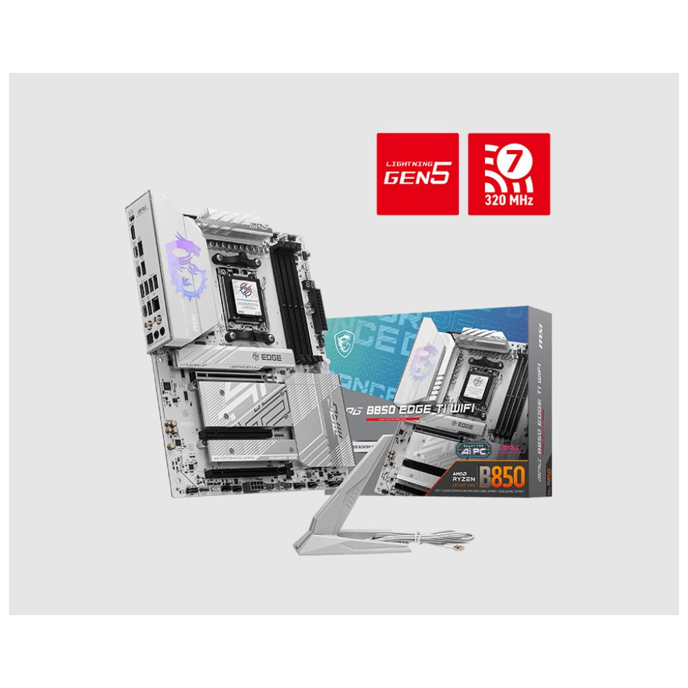 MSI B850 EDGE TI WIFI , AMD B850, 4x DDR5 256GB, 1x HDMI, 3x PCI-E x16 slot, 4x M.2, 8x 4x USB 2.0, Wi-Fi 7 - Image 1