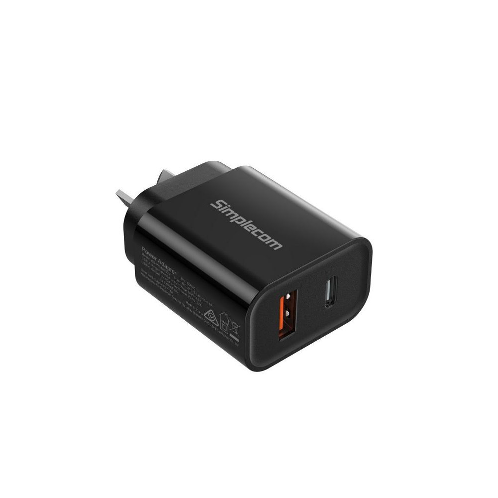 Simplecom CU220 Dual Port PD 20W Fast Wall Charger USB-C + USB-A for Phone Tablet - Image 1