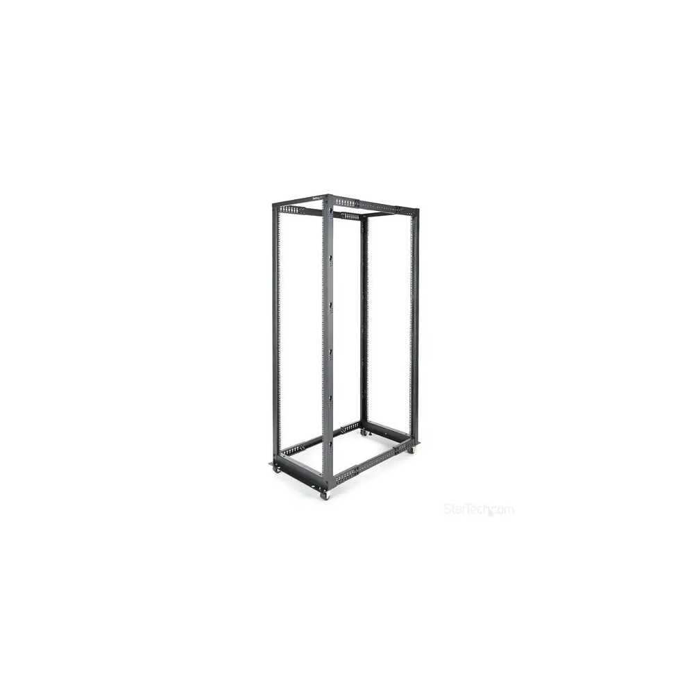StarTech 4POSTRACK42 4-Post 42U Mobile Open Frame Server Rack, 19" Network Rack with Casters, Rolling Rack for Computer/AV/Data/IT Equipment - Store your servers, network and telecommunications equipment in this adjustable 42U rack - Compatible with HP KV