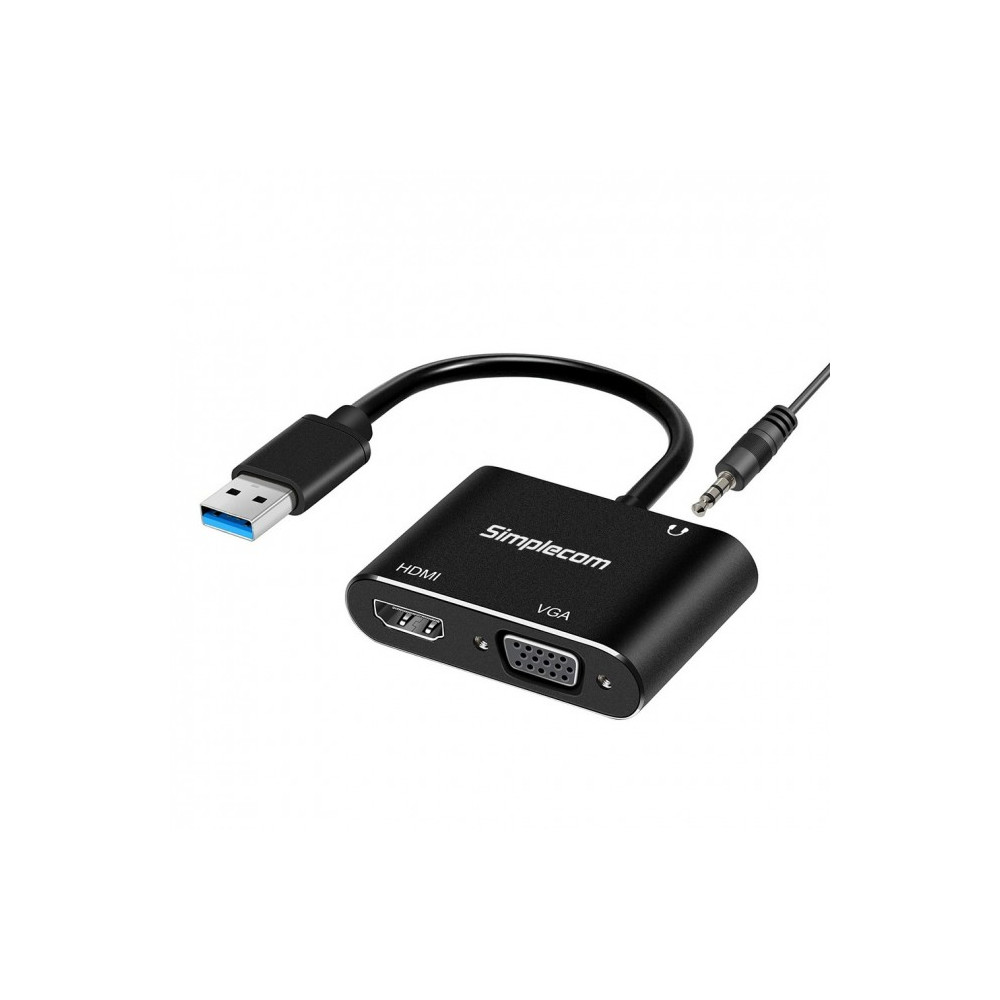 Simplecom DA316A USB to HDMI + VGA Video Card Adapter with 3.5mm Audio - Image 1