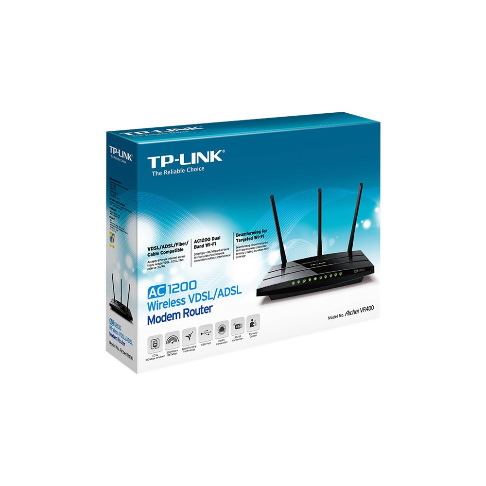 TP-LINK ARCHER VR400 ARCHER AC1200 VDSL/ADSL MODEM ROUTER, GbE(4), 3YR - Image 1