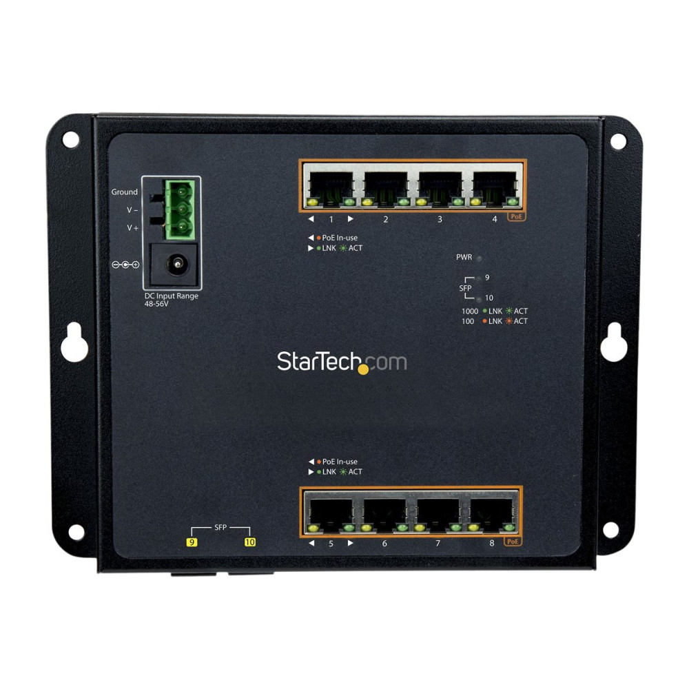 StarTech IES101GP2SFW INDUSTRIAL 8PORT GIGABIT POE+ SWITCH W/2 SFP SLOTS 30W MANAGED 2YR - Image 2