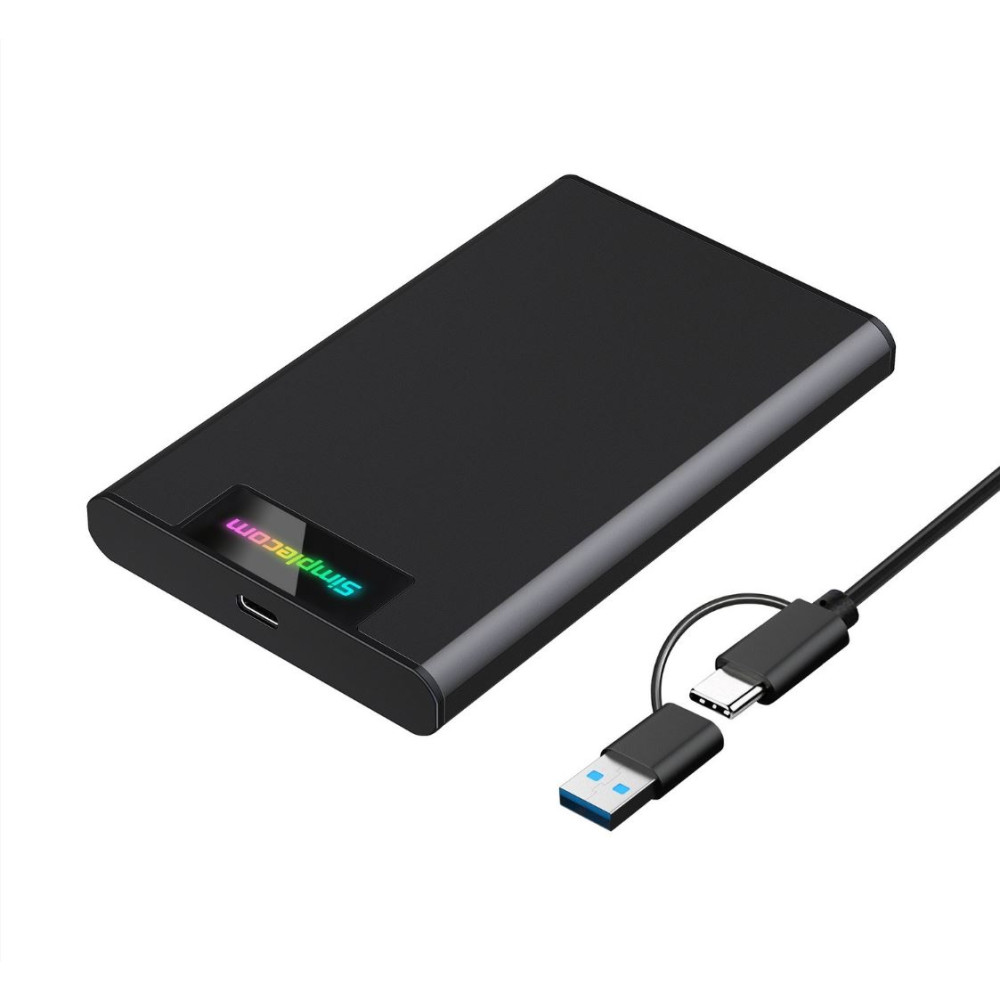 Simplecom SE239 Tool-free 2.5' SATA HDD SSD to USB-C Enclosure with RGB Lights USB 3.2 Gen 2 2 interface, utilize full speed of SATA SSD up to 6Gbps - Image 1