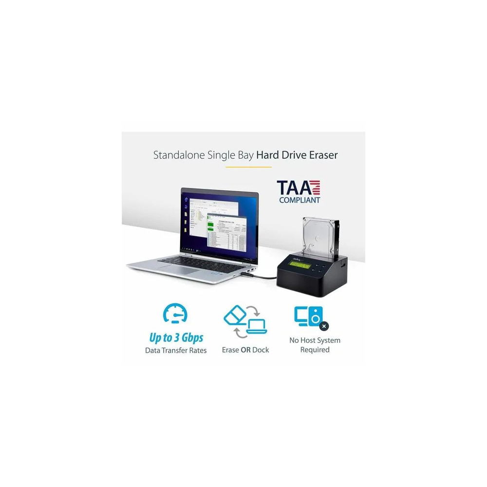 StarTech SDOCK1EU3P SINGLE BAY HARD DRIVE ERASER, STANDALONE HDD/SSD SANITIZER, USB 3.0 TO SATA II (3 - Image 3