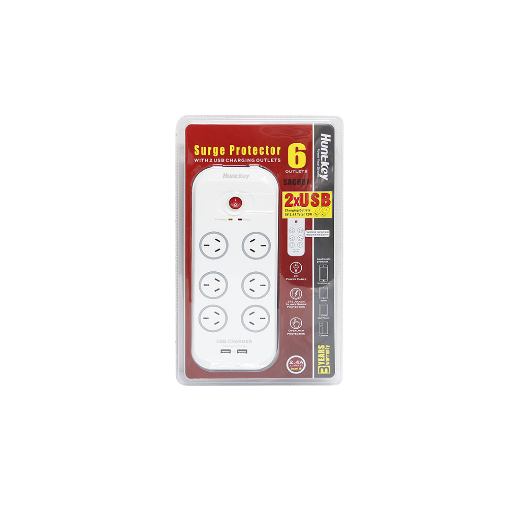 Huntkey PSUHUNSAC607 6-Outlet Surge Protector with 2 USB Charging Outlets (SAC607) - Image 11