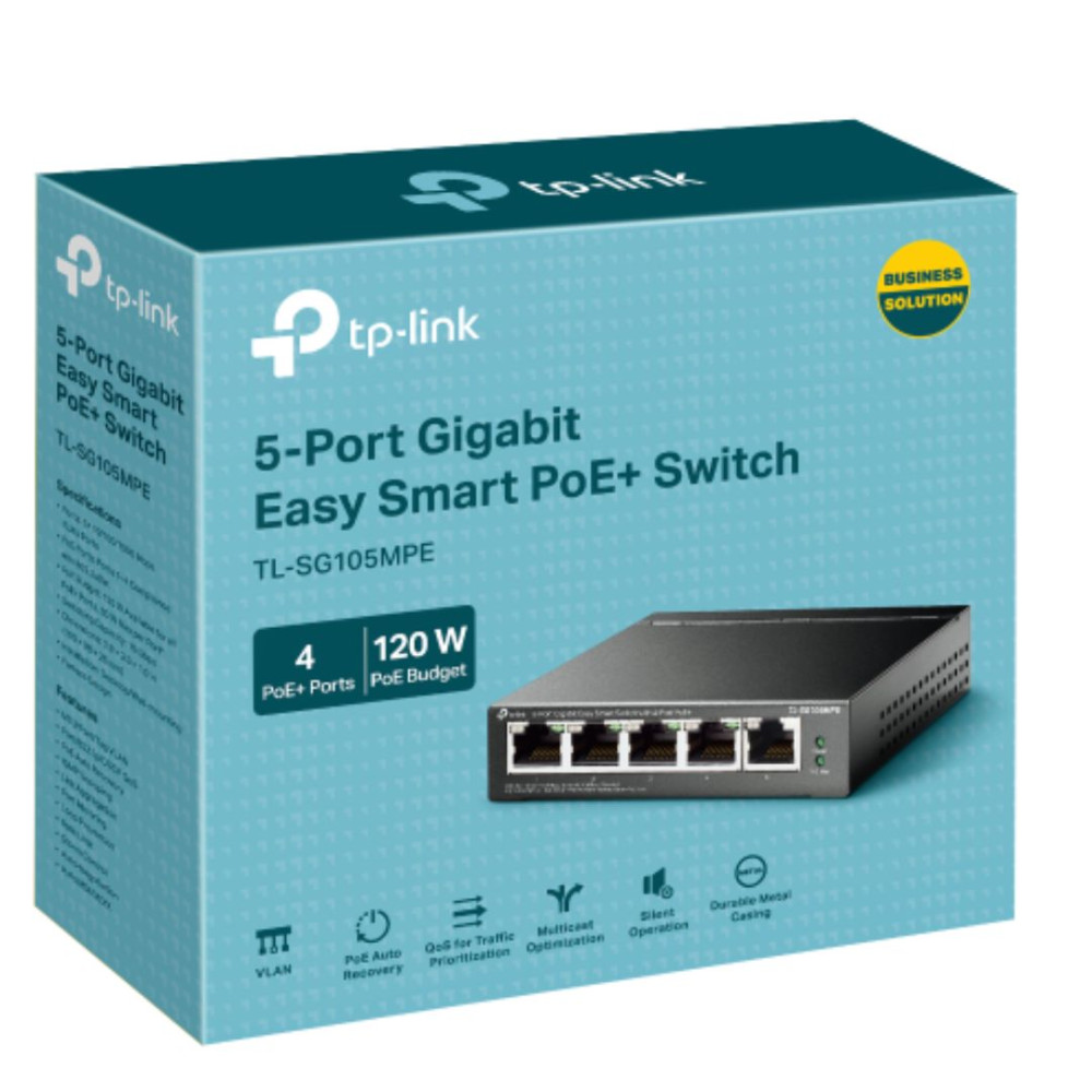 TP-LINK TL-SG105MPE 5-PORT EASY SMART GIGABIT SWITCH, POE+(4), 120W, METAL CASE, 5YR - Image 1