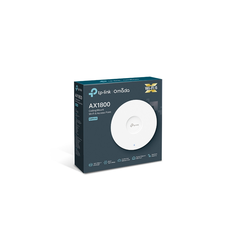 TP-LINK EAP610 OMADA AX1800 WI-FI 6 DUAL-BAND CEILING ACCESS POINT, POE+, 5YR - Image 1