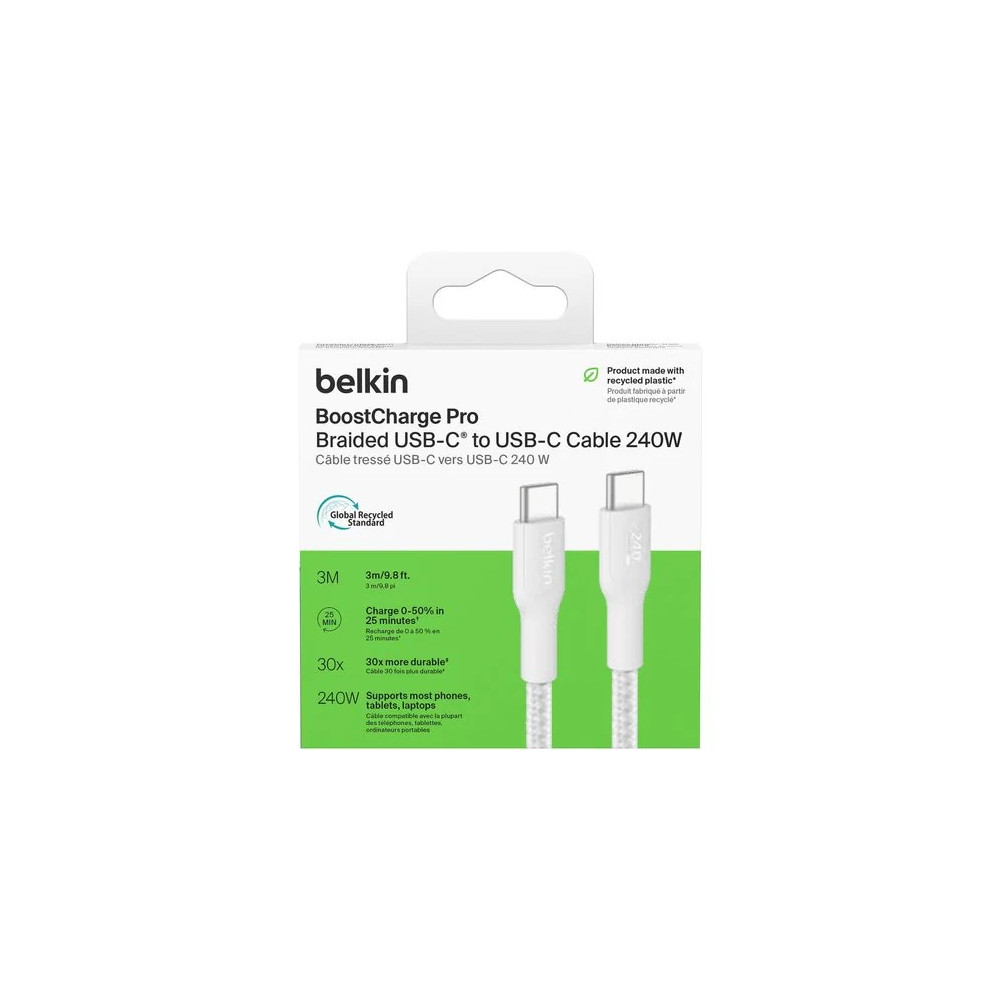 Belkin CAB025FQ3MWH BoostCharge Pro 3 m USB-C Data Transfer Cable - White - Image 2