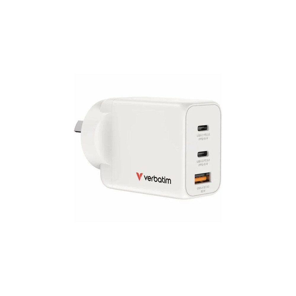 Verbatim 67016 GAN CHARGER 3 PORT 65W USB A/C - Image 1