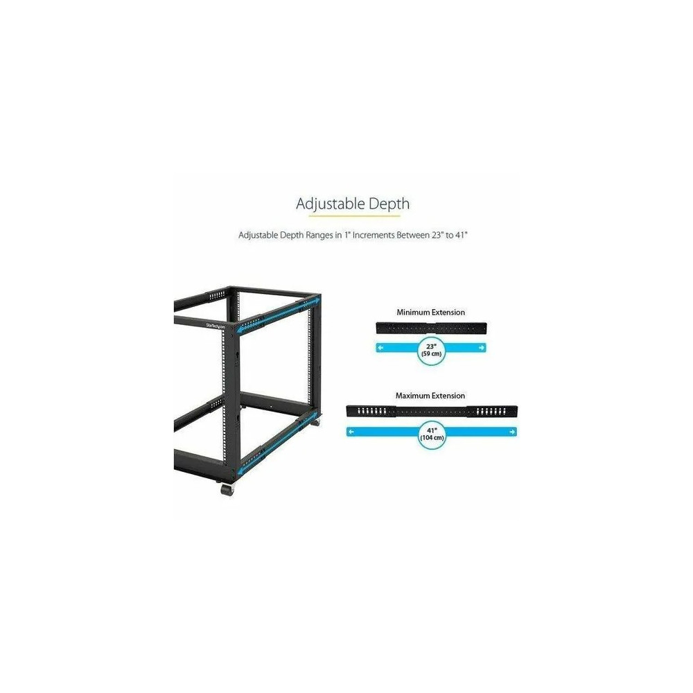 StarTech 4POSTRACK12U 4-Post 12U Mobile Open Frame Server Rack, 19" Network Rack with Casters, Rolling Rack for Computer/AV/Data/IT Equipment - 4-Post 12U open frame server rack for Data/IT equipment - 22-40in (56-101cm) Mounting Depth; 25in (64 - Image 5