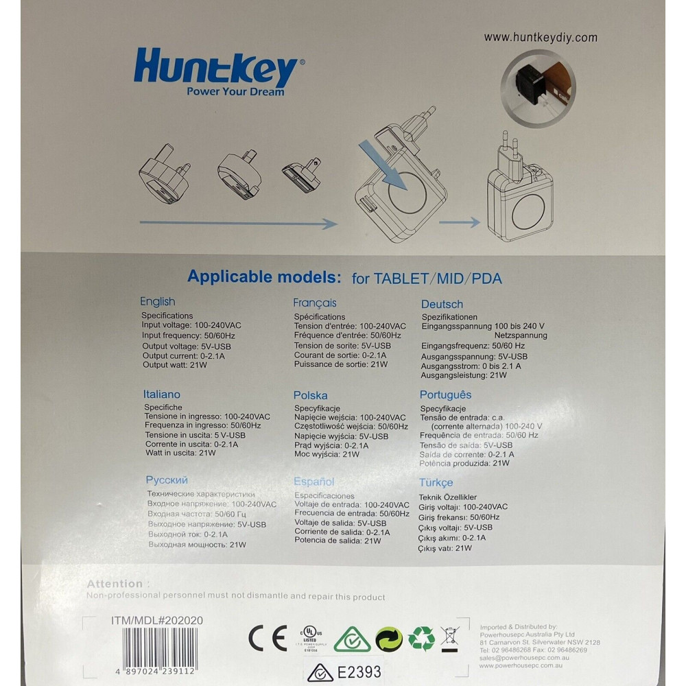 Huntkey D204 TravelMate Multi Plugs USB Wall Charger Adapter 4.2 A US UK EU AU Plugs with Car Charger - Image 6
