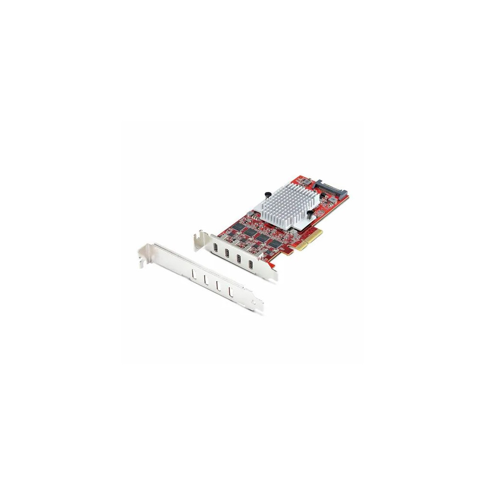 StarTech P10Q4C-USB-CARD-LP USB Adapter - PCI Express x4 - 1.25 GB/s, 640 MB/s, 60 MB/s, 1.50 MB/s, 140.80 kB/s - Desktop, Server, Smartphone - Internal - Red - TAA Compliant - UASP Support - 4 Total USB Port(s)1 SATA Port(s) - PC, Mac - Image 2