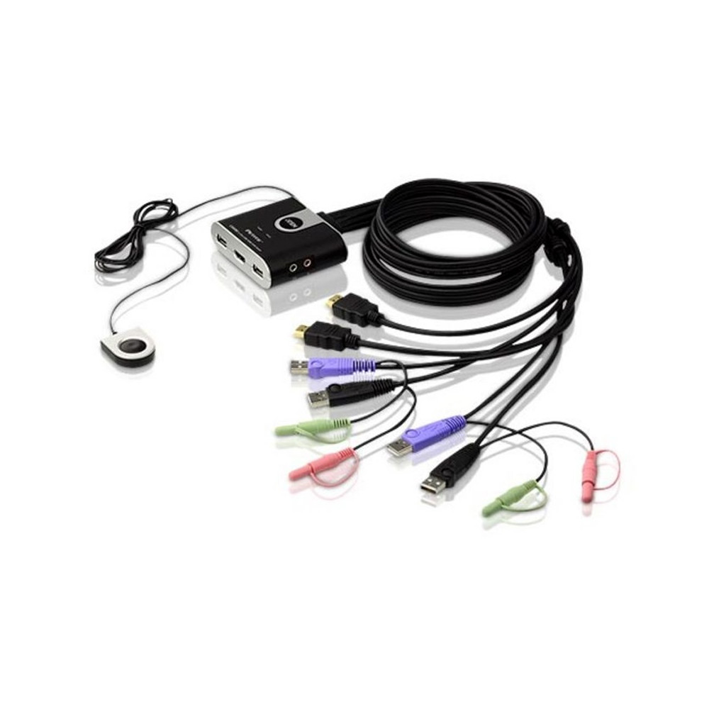 Aten CS692-AT Compact KVM Switch 2 Port Single Display HDMI w/ audio, 1.2m Cable, Remote Port Selector, - Image 1