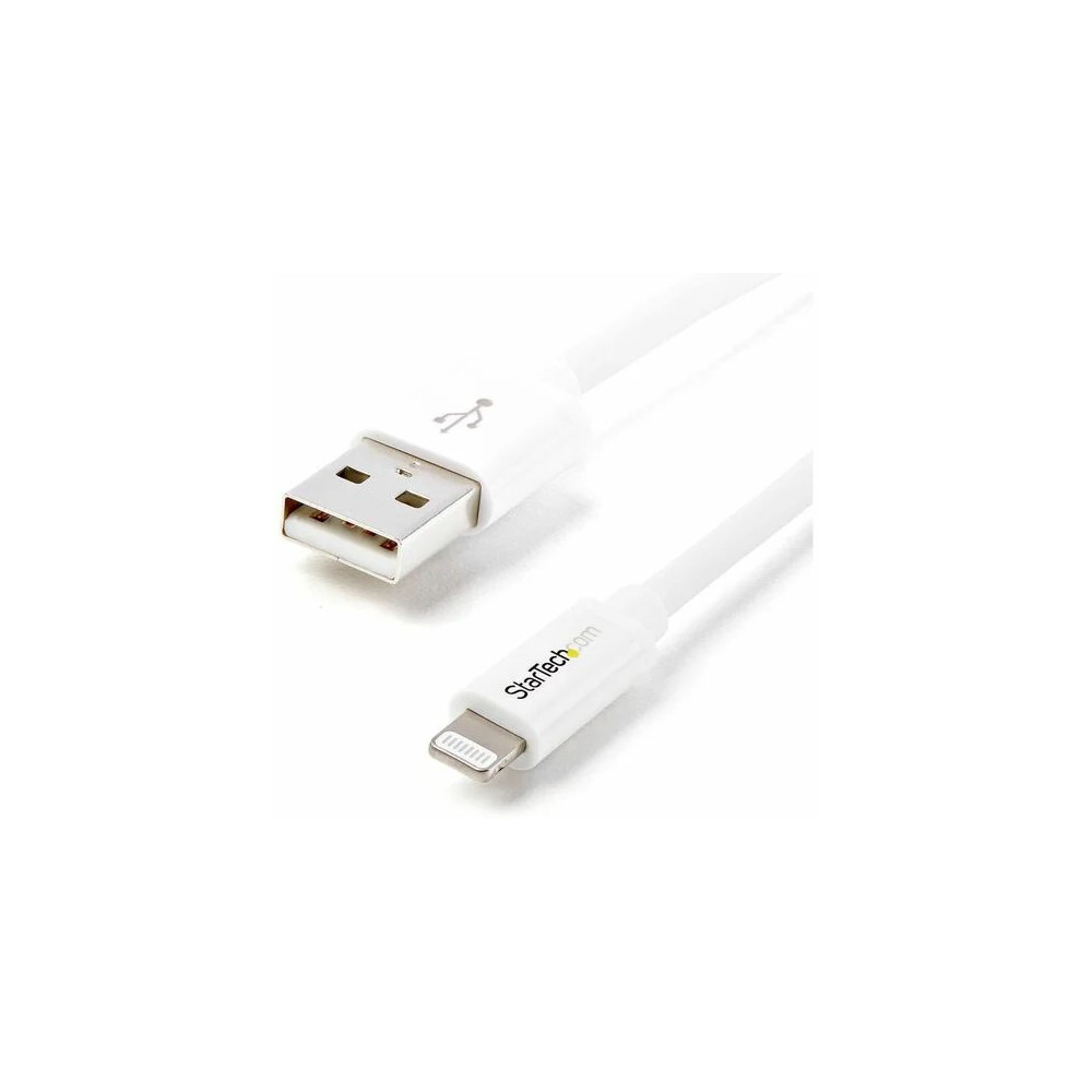 StarTech USBLT2MW 2m (6ft) Long White AppleÂ 8-pin Lightning Connector to USB Cable for iPhone / iPod / iPad - Cable for iPhone, MAC - First End: 1 x 4-pin USB Type A - Male - Second End: 1 x 8-pin Lightning - Male - 480 Mbit/s - MFI - Shielding - Image 1