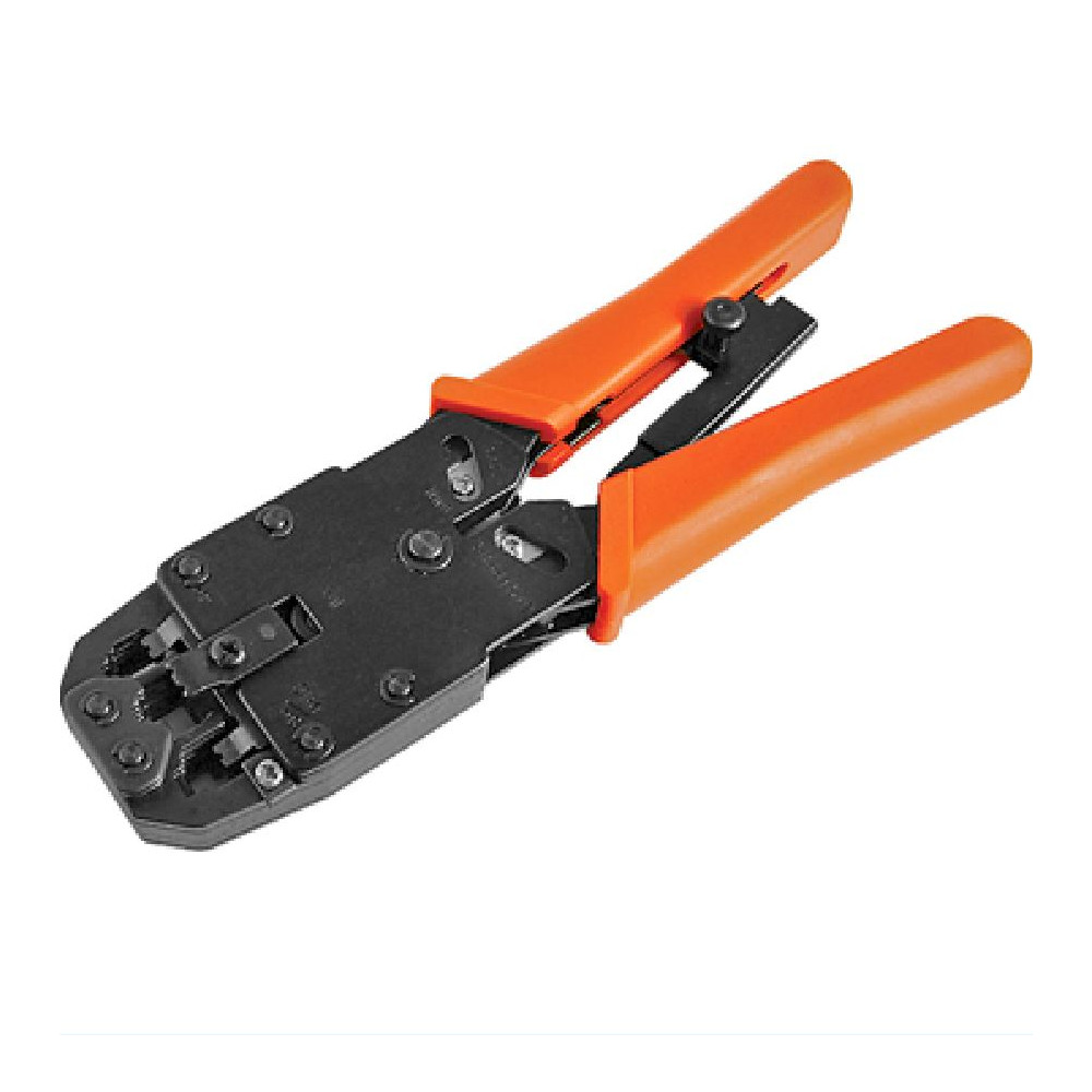 Astrotek ATP-TOOL-CT-(4/6/8) 8 pins RJ-45 6 pins RJ-12 4 pins RJ-11 Crimper Cut Strip Crimping Tool Kit with Ratchet Orange Colour Hood RoHS replaces CBC-RJ1245 - Image 1