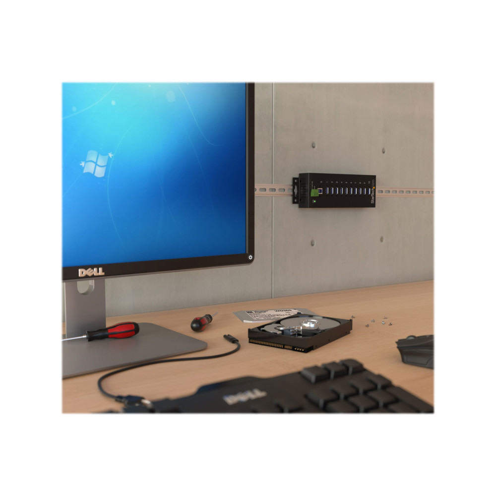 StarTech ST1030USBM 10 PORT USB 3.0 HUB, INDUSTRIAL, METAL, ESD & SURGE PROTECTION, MOUNT, 2YR - Image 2