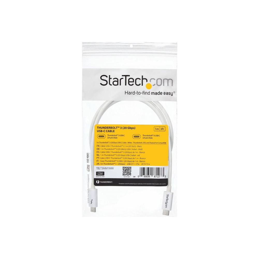 StarTech TBLT3MM1MW 1M T/BOLT3 CABLE, 20GBPS, 100W PD, WHITE, 2YR - Image 2