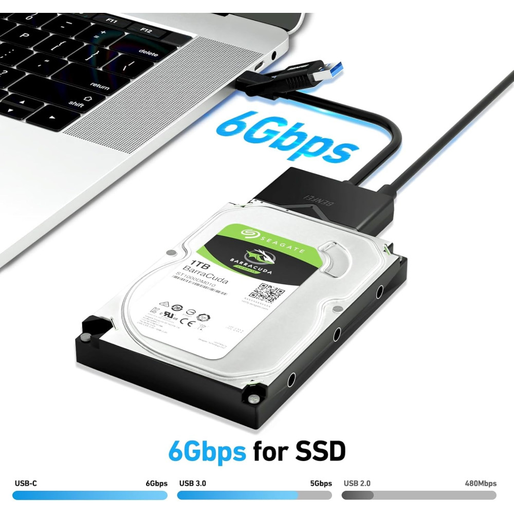 BENFEI 6971785940437 000221BK USB 3.0 to SATA III Hard Drive Adapter Compatible for 2.5 3.5 Inch HDD/SSD Hard Drive Disk with 12V/2A Power Adapter, Support UASP - Image 3