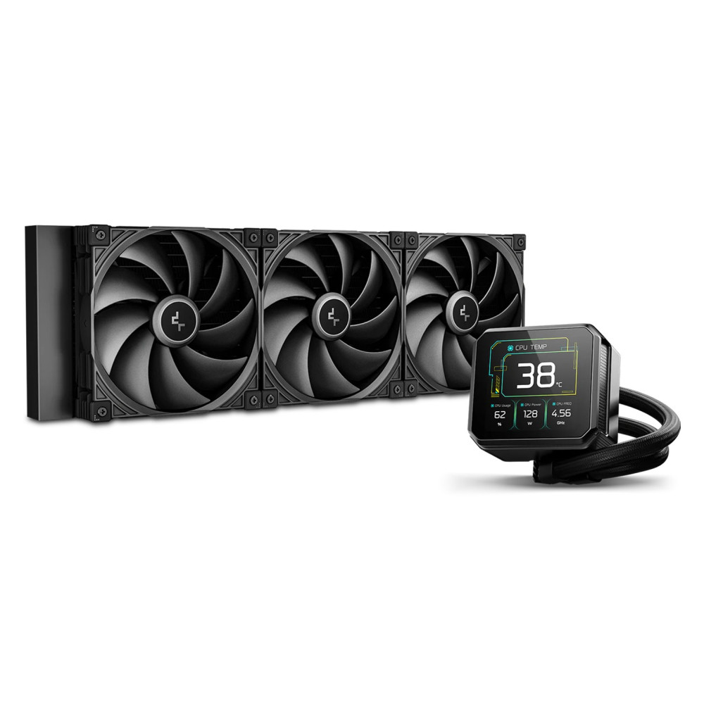 DEEPCOOL R-SPT420-BKDSMP-G-1 SPARTACUS 420 Fully Customisable 6th Gen Liquid Cooler, Thick Tracking Balancing Fans, 3.4' IPS LCD - Image 1