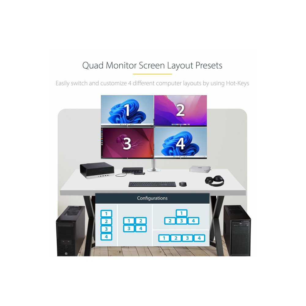 StarTech P4A20132-KM-SWITCH 4-PORT KM SWITCH WITH MOUSE SWITCHING, USB SWITCH FOR KEYBOARD/MOUSE, 3.5MM/U - Image 1