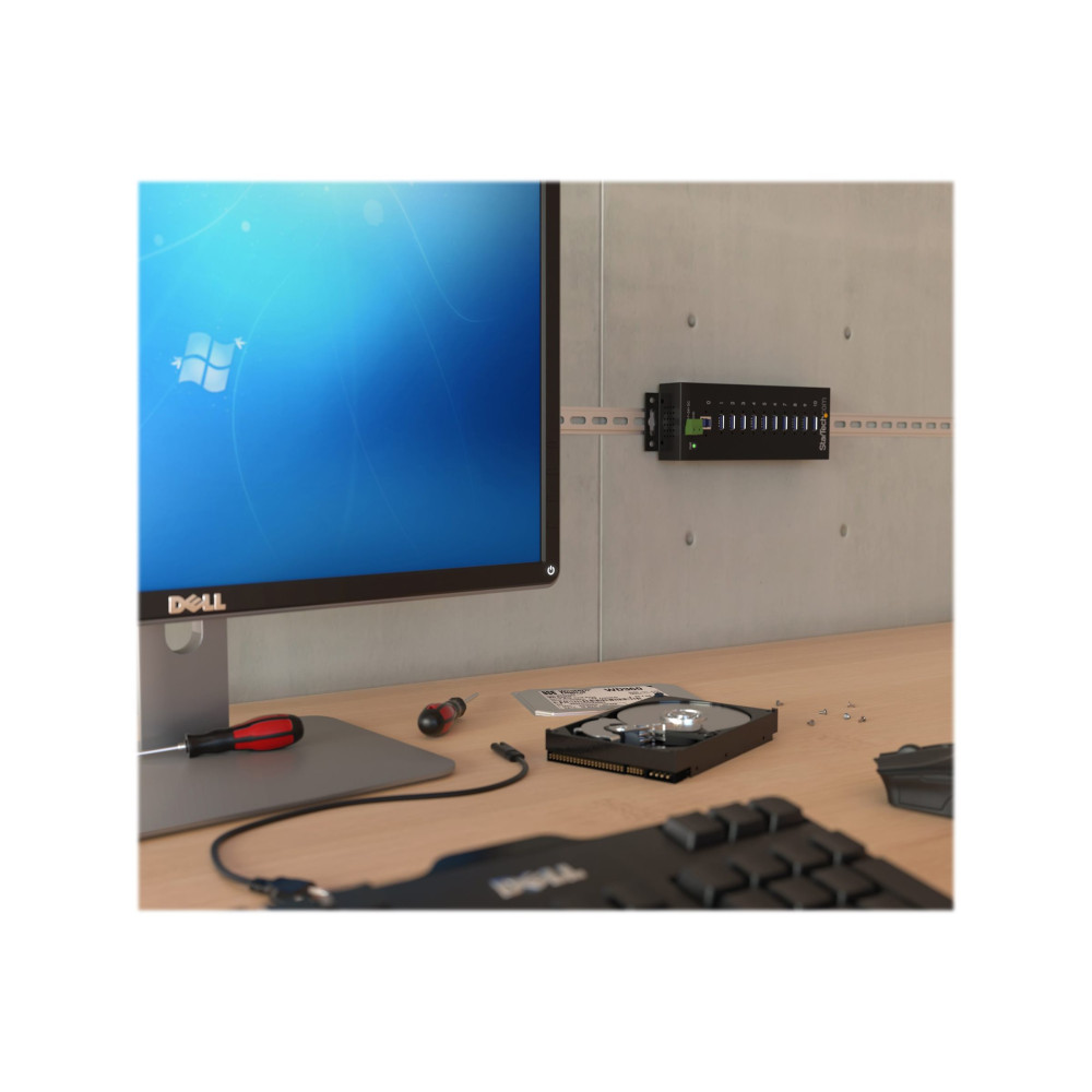 StarTech ST1030USBM 10 PORT USB 3.0 HUB, INDUSTRIAL, METAL, ESD & SURGE PROTECTION, MOUNT, 2YR - Image 1
