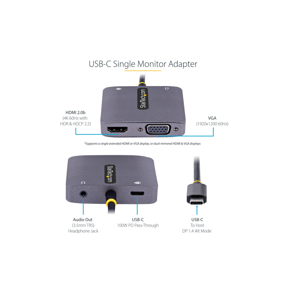 StarTech 122-USBC-HDMI-4K-VGA USB C VIDEO ADAPTER, USB C TO HDMI VGA MULTIPORT ADAPTER, 3.5MM AUDIO, 4K 60H - Image 6