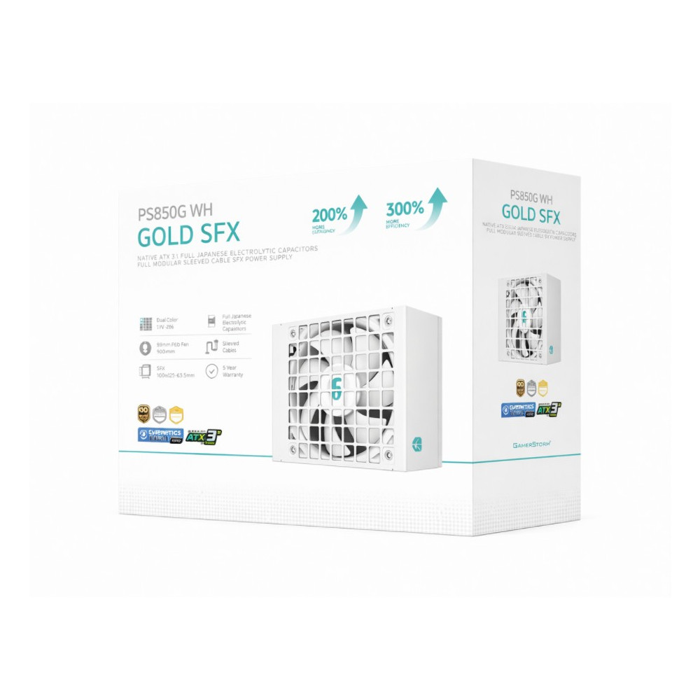 DEEPCOOL R-PS850G-FE0W-JGAU PS850G WH 850W Gamer Storm SFX ,Full Japanese Electrolytic Capacitors, Cybenetics Platinum /PPLP Gold, Fluid Dynamic Bearing - Image 1