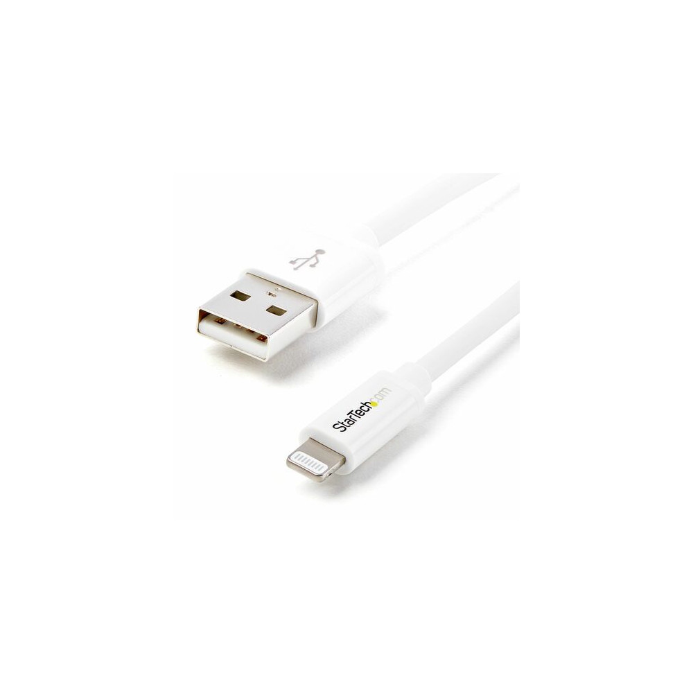 StarTech USBLT2MW 2m (6ft) Long White AppleÂ 8-pin Lightning Connector to USB Cable for iPhone / iPod / iPad - Cable for iPhone, MAC - First End: 1 x 4-pin USB Type A - Male - Second End: 1 x 8-pin Lightning - Male - 480 Mbit/s - MFI - Shielding - Image 2