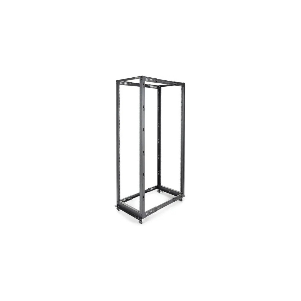 StarTech 4POSTRACK42 4-Post 42U Mobile Open Frame Server Rack, 19" Network Rack with Casters, Rolling Rack for Computer/AV/Data/IT Equipment - Store your servers, network and telecommunications equipment in this adjustable 42U rack - Compatible with HP KV