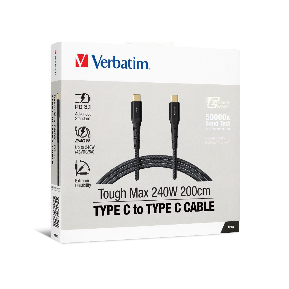 Verbatim 66821 Cable 240W USB-C to USB-C 200CM PD 3.1 and QC 3.0 and 4.0 Premium Cable - Image 1