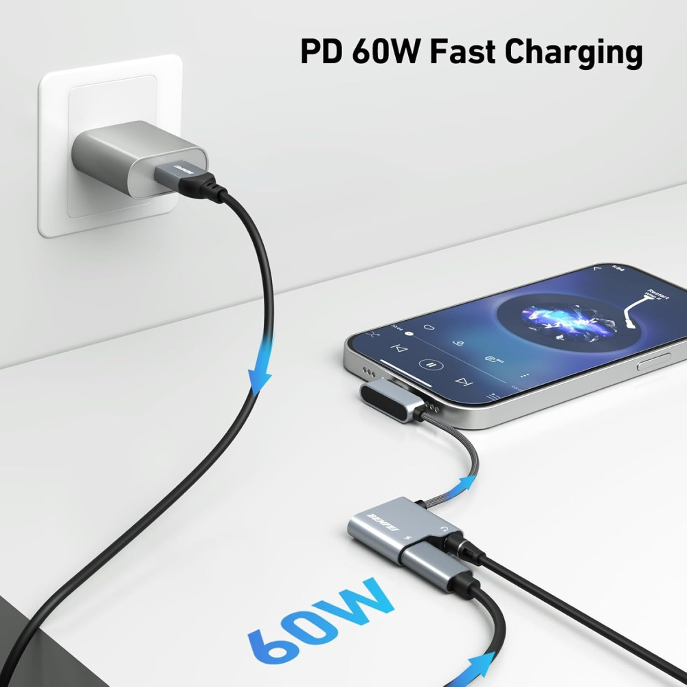 BENFEI 6971785943360 000361GY USB C to Audio Jack Adapter with 60W Fast Charging for iPhone 15 /16, Samsung - Image 4