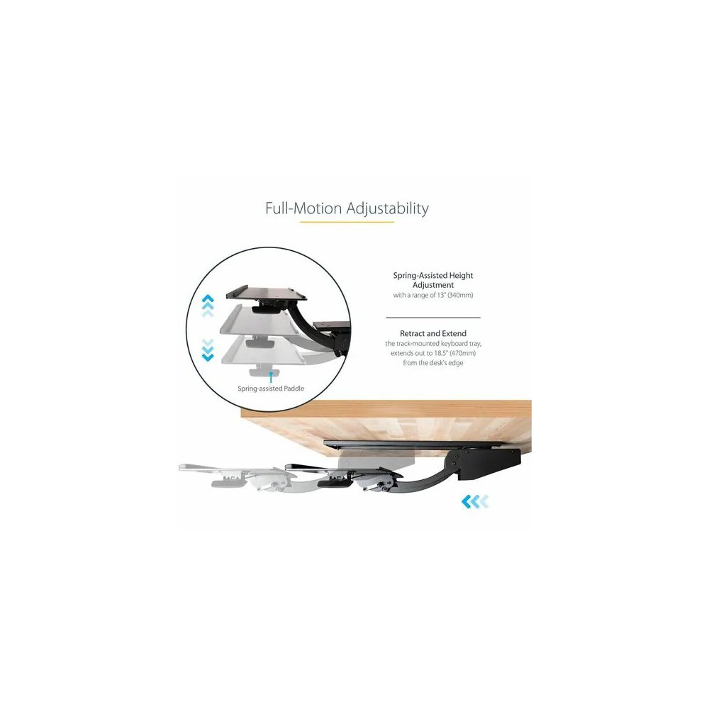 StarTech KBTRAYADJ2 Under Desk Keyboard Tray, Height Adjustable Keyboard and Mouse Tray (10" x 26"), Ergonomic Computer Keyboard Tray w/Mouse Pad - 144.8 mm Height x 711.2 mm Width - Black - Steel - Image 4