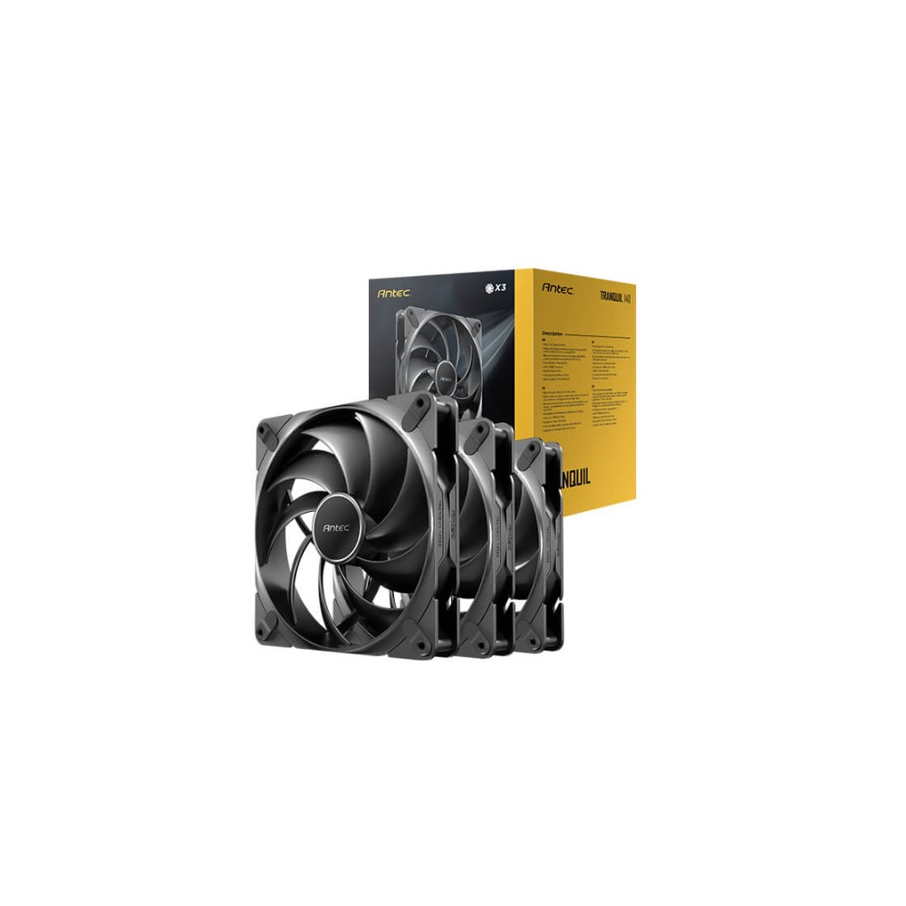 Antec TQ140-3PK Tranquil140, PWM, 2000RPM, 59.23CFM, 2.46mmH₂O, 4 Pin PWM Connector, 140mm x 25mm Performance case Fan, Tranquil Series 3 Pack - Image 1
