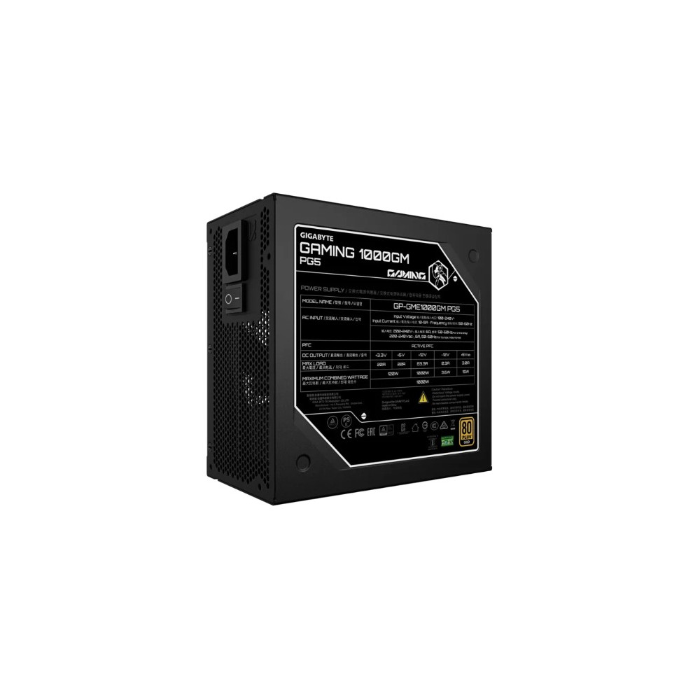 Gigabyte GP-GME1000GM PG5/PSU GAMING 1000GM PG5 1000W 80+ Gold ATX 3.1 PSU PCIe 5.0 16pin full modular 135mm fan OVP OPP SCP UVP OCP OTP 8SATA 4PCIe 2EPS 100,000h MTBF - Image 1
