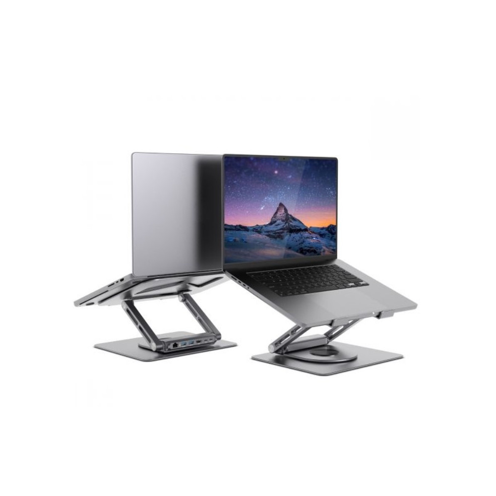 MBEAT MB-STD-S12GRY Stage S12 Rotating Laptop Stand with USB-C Docking Station Flexible Ergonomic Design USB-C HDMI RJ45 1000Mbps - Image 1