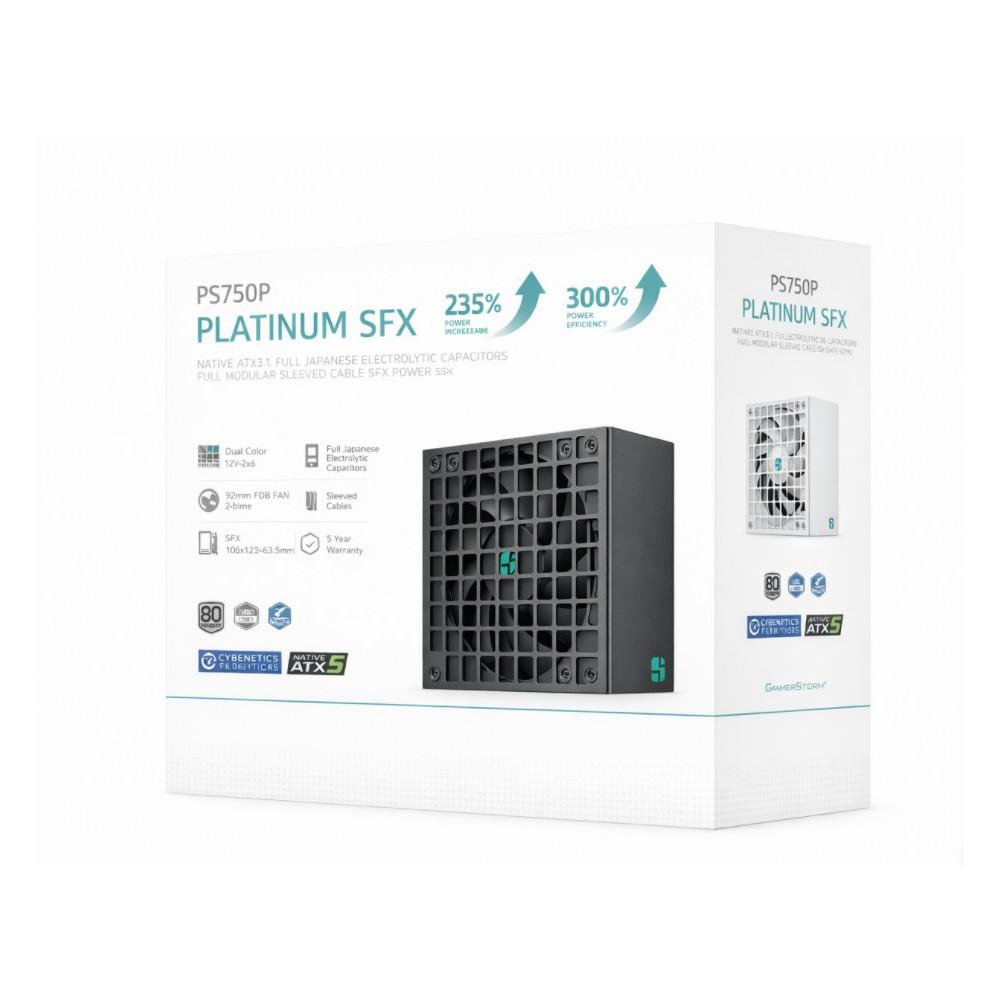 DEEPCOOL R-PS750P-FE0B-JGAU PS750P 750W Gamer Storm SFX12V V4.1 & ATX12V V3.1M Full Japanese Electroyltic Capacitors, Cybenetics Platinum/PPLP 115V Platinum - Image 1