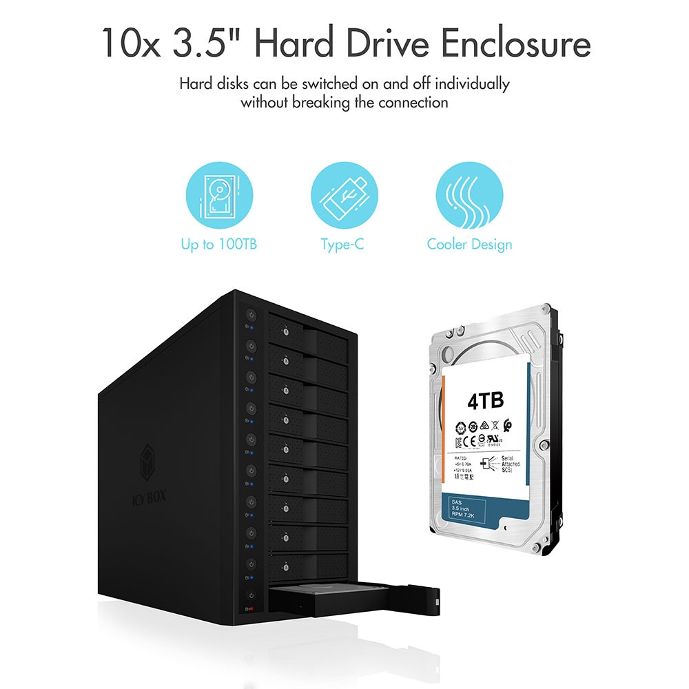 ICY BOX HDDICY3810C31 IB-3810-C31 SINGLE enclosure for 10x HDD with USB 3.1 (Gen 2) Type-C or Type-A interface - Image 3
