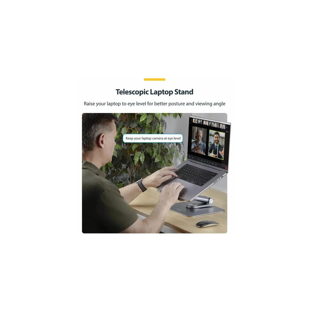 StarTech ATER-LAPTOP-RISER Telescopic Laptop Stand, 360 Swivel Base, Rotating Computer Riser for Desk, Adjustable Height/Tilt, Max 11lb/5kg, Aluminum - Raise a laptop to eye level for improved posture and all-day comfort - Max column extension 4 - Image 3